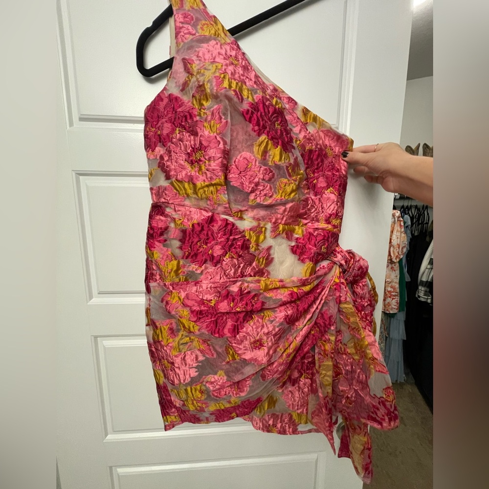 Brailey Mini Dress - One Shoulder Wrap Dress - Picture 7 of 8